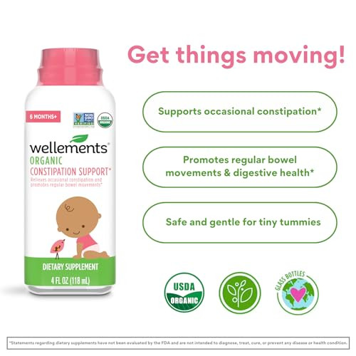 Wellements Organic Baby Constipation Support Relieves Occasional Constipation For Infants & Toddlers No Harsh Laxatives Usda Certified Organic 4 Fl Oz (Pack Of 2) 6 Months +