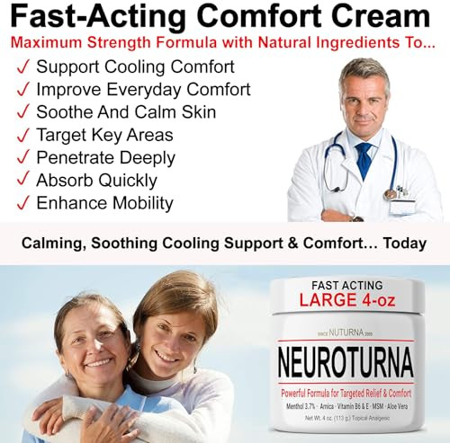 Nuturna Nerve Cream - Fast Acting Comfort For Feet Hands Legs & Toes - Ultra Strength Menthol Arnica Aloe Vera Msm - Cooling Soothing Comfort - Non-Greasy Paraben-Free 4 Oz