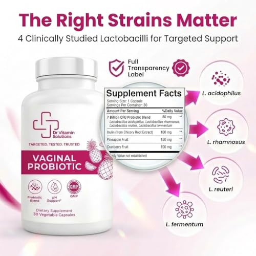 Dr Vitamin Solutions Vaginal Probiotic For Women 7 Billion Cfu Lactobacillus Blend + Prebiotic Inulin Cranberry & Pineapple Vaginal Ph & Microbiome Support Daily Women S Probiotics 30 Veg Capsules