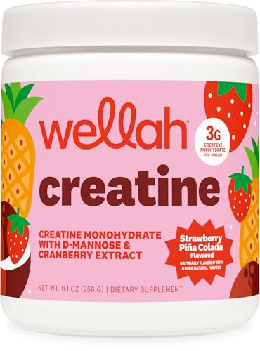 Wellah Creatine For Women (50 Servings Strawberry Pina Colada) - Creatine Monohydrate With Dandelion & Cranberry Extract