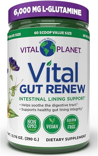 Vital Planet - Vital Gut Renew Powder Supplement For Leaky Gut Repair With L-Glutamine Marshmallow And Ginger Root Dgl Licorice Root And Organic Aloe Vera L Glutamine 6000Mg 13.76 Oz