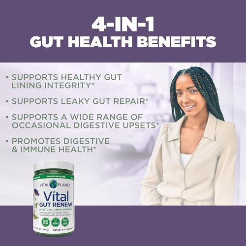 Vital Planet - Vital Gut Renew Powder Supplement For Leaky Gut Repair With L-Glutamine Marshmallow And Ginger Root Dgl Licorice Root And Organic Aloe Vera L Glutamine 6000Mg 13.76 Oz