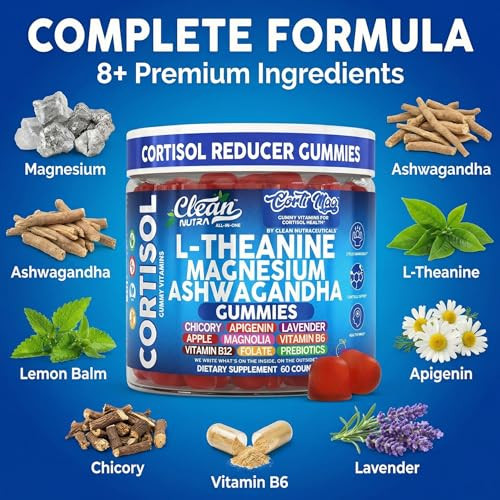 Clean Nutra Cortisol Supplement Gummies L-Theanine Magnesium Ashwagandha Apigenin Vitamin B6 Sleep And Calm Support Lavender Chicory Prebiotic Advanced Gummy Formula