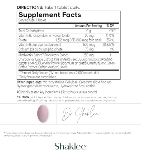 Shaklee Mindworks - Brain Health Supplement For Brain Sharpness & Focus - Supported Nutrients & Extracts - Chardonnay Grape Seed Polyphenols Guarana Extract Vitamins B6 B12 Folate 30 Tablets