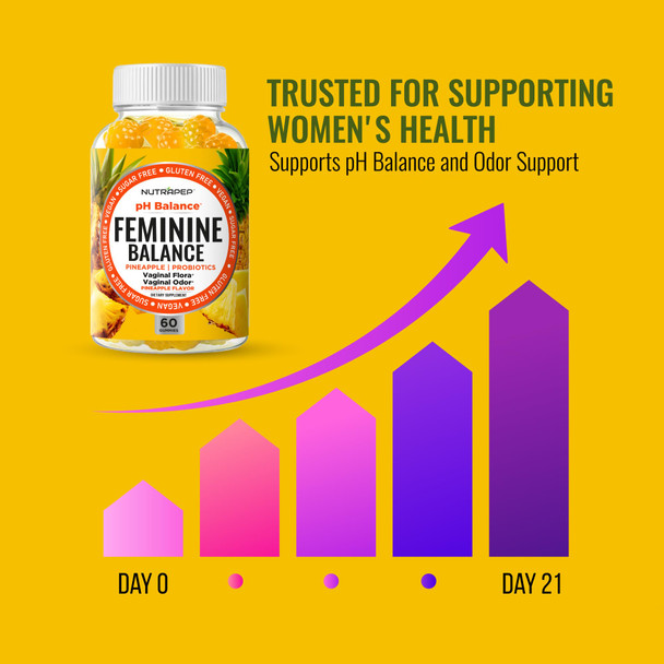 Nutrapep Feminine Balance Probiotics Gummies For Women - Vaginal Health & Women'S Ph Balance Natural Gummy Supplement With Cranberry Pineapple Powder - Sugar Free Gluten Free Vegan