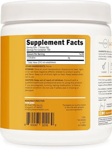 Type Zero L-Citrulline Base Powder 3000Mg Per Serving 100 Servings