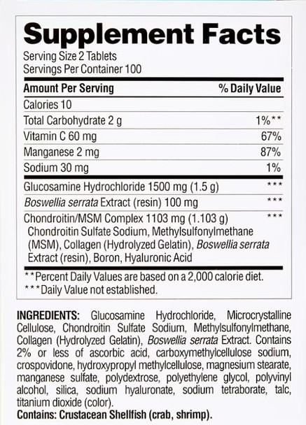 Berkley Jensen Triple Strength Glucosamine Chondroitin Msm Boswellia Complex 2703 Mg Joint Support Supplement For Women & Men Nsf Certified 200 Tablets (Pack Of 1)