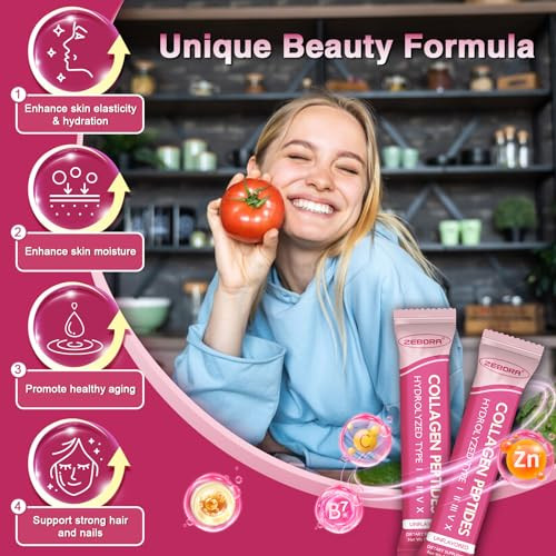Zebora Multi Collagen Peptides Powder Packets With Hyaluronic Acid Biotin Mct - Hydrolyzed Collagen With 5 Billion Probiotics - Support Skin Hair Nail & Gut Health 30 Stick Packs