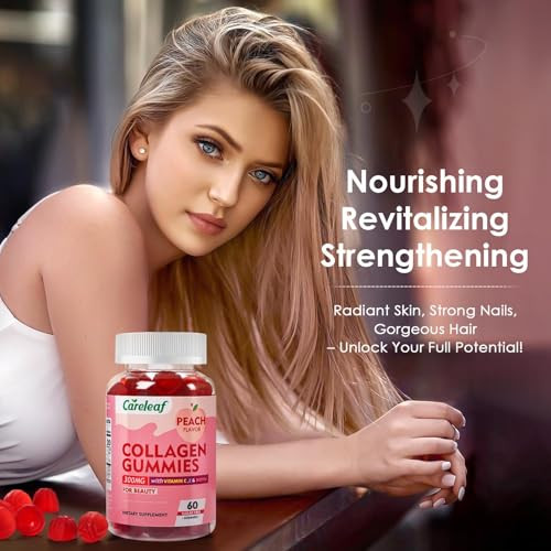 Careleaf Sugar Free Collagen Gummies With Vitamin C Vitamin E Support Natural Collagen Production Healthy Hair Nails And BonesPeach Flavor60 Gummies For 30 Days Supply