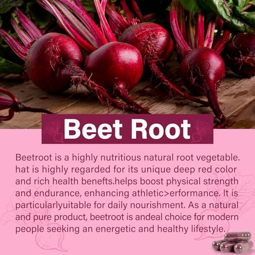 Bcuelov Beet Root Capsules | 1300Mg Pure Beetroot Powder Capsules Supports Blood Pressure Natural Energy & Endurance - 90 Capsules 45 Days Supply