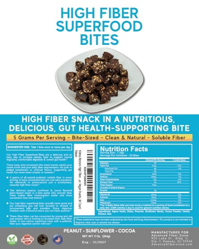 Kidney Restore High Fiber Superfood Bites 5G Clean Fiber Snacks For Adults Peanut Cocoa Date Flavor High Fiber Foods No Added Sugar Vegan Fiber Snack Supports Digestion Regularity Gut Health Snack 30 Count