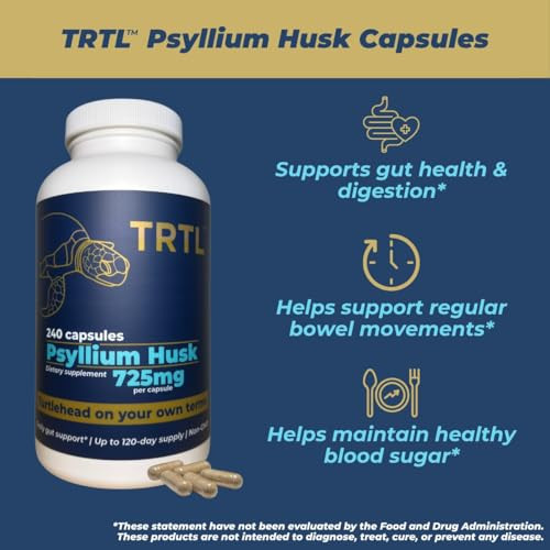 Trtl Psyllium Husk Capsules 240Ct | Fiber Supplement For Gut Health Support & Digestive Regularity | Packaged & Tested In Usa Non-Gmo | 2.2G Fiber Per Serving