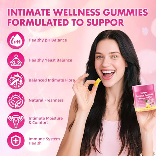 Saajoor Women Probiotic Slippery Elm Gummies - Supports Ph Balance Digestive & Immune Health Natural Pineapple Flavor 60 Count