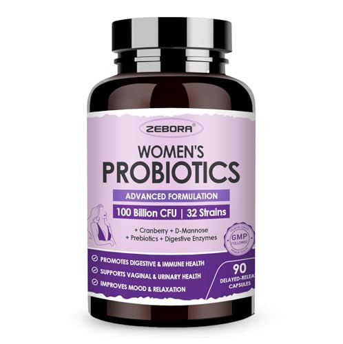 Zebora Probiotics For Women Digestive Health With Enzymes & Prebiotics 100 Billion Cfus| Vaginal Probiotics With D Mannose & Cranberry | Urinary Tract Health | Immune Support 90 Capsules