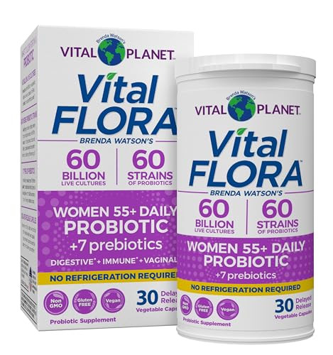 Vital Planet - Vital Flora Probiotics For Women Over 55 Daily Shelf Stable Probiotic 60 Billion Cfu 60 Diverse Strains 7 Organic Prebiotics Immune Support And Digestive Health 30 Capsules