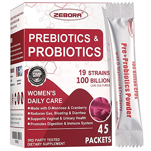 Zebora Probiotics-For-Women 100-Billion-Cfus With Prebiotics D-Mannose & Cranberry For Digestive Immune Feminine Ut Health Support Ultimate Probiotic Women'S Care Soy & Gluten Free 45 Packets