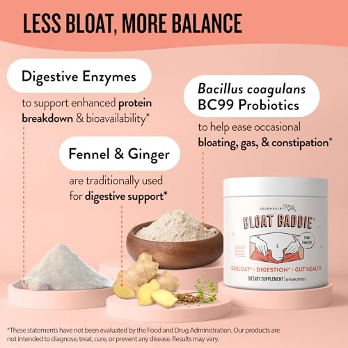 Legendairy Milk Digestive Enzymes For Women Probiotics For Digestive Health Gut Health Supplements Bloating Relief For Women Debloat Gas Relief W/Ginger & Fennel Bloat Baddie 60 Capsules