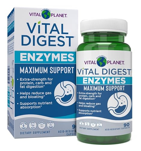 Vital Planet Vital Digest Natural Digestive Enzymes Supports Breakdown Of Proteins Fats And Carbohydrates And Reduces Occasional Gas Bloating And Indigestion 90 Capsules (Packaging May Vary)