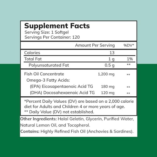 Zaytun Halal Fish Oil 1200Mg Omega-3 Premium Epa/Dha One Per Day Daily Wellness Support 4 Months Supply Lemon Flavor Keto Friendly Gluten Free