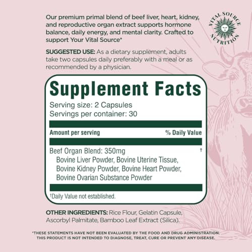 Vital Source Nutrition - Bifi Capsules - Beef Organ Primal Blend - Premium Ancestral Supplements For Women - Supports Hormone Health Energy & Stamina - Daily Vitality - No Artificial Ingredients