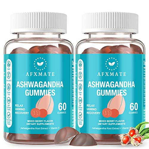 Afxmate Ashwagandha Gummies & Vitamin D Gummies For Men & Women 120 Count Aswangdha Supplement (Non-Gmo Sugar Free & Gluten Free)