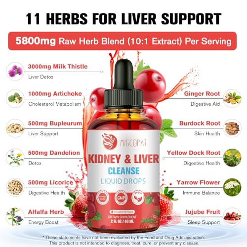 Migcopat 29-In-1 Kidney And Liver Cleanse Detox & Repair Drops High Absorption Cranberry And Milk Thistle Supplement Natural Herbal Daily Detox Support For Kidney Liver Urinary Tract Bladder 60Ml