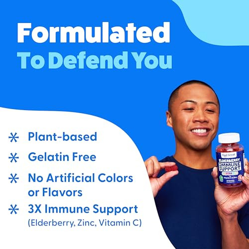 The Feel Great Vitamin Company Elderberry Gummies With Zinc & Vitamin C For Kids & Adults - Immune Support Supplement - Sambucus Elderberry Syrup Formula - Antioxidant Support - Gluten Free 60 Gummies