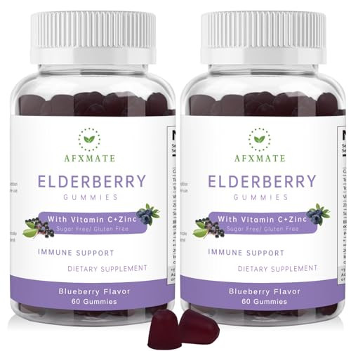 Afxmate Sambucus Elderberry Gummies Black Elderberry With Zinc And Vitamin C For Adults Sugar Free Kids Immune Support* Supplement Gummies (2 Pack)