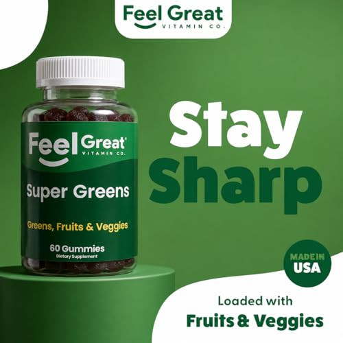 The Feel Great Vitamin Company Super Greens Gummies - Green Superfoods Supplement With Spinach Broccoli Kale Beet Root Elderberry For Immunity Support - Fruit And Vegetable Supplement - Watermelon Flavor 60 Gummies