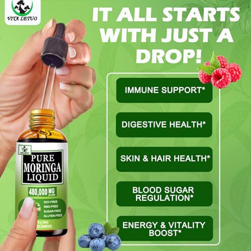 Vita Letuo Organic Moringa Liquid Drops For EnergyMetabolism Immune SupportMoringa Leaf Extract 6X Absorption Than Powder Capsule GummiesGreen Superfood Supplement For Women Men