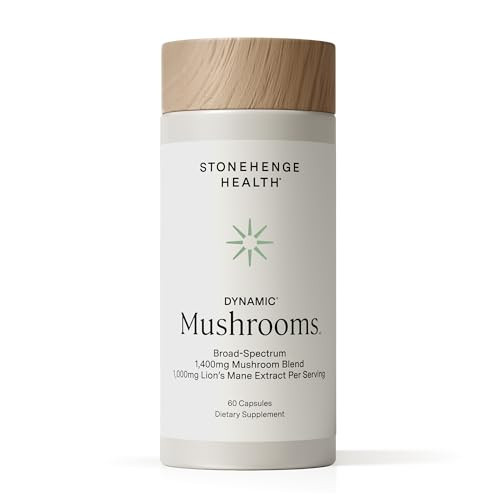 Stonehenge Health Dynamic Mushrooms 1400 Mg Per Serving 5 Mushroom Complex (Lion S Mane Reishi Chaga Maitake Shiitake) 100% Fruiting Bodies No Mycelium Brain Memory & Immune Support 60 Caps