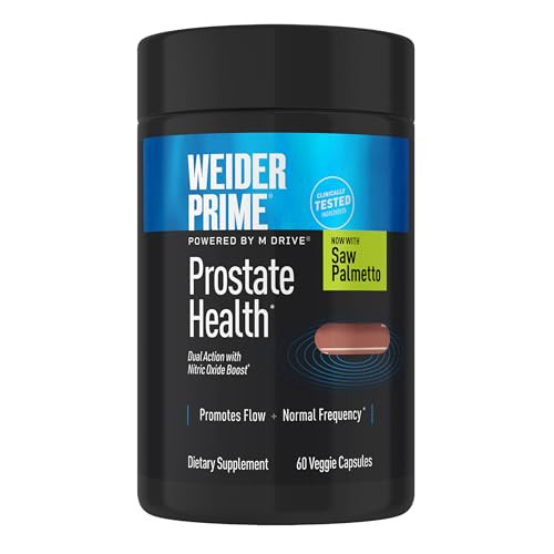 Weider Prime Prostate Health - Dual Action With Nitric Oxide Boost - Plant-Based Support For Prostate & Urinary Health - Men S Wellness Formula With Flowens - Gluten-Free & Non-Gmo 60 Capsules
