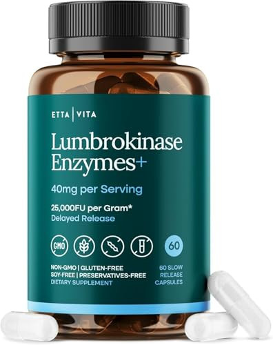 Etta Vita Potent Lumbrokinase Supplement 40Mg/Serving (Max Activity - 800000 Units) - Lumbrokinase Enzymes Capsules For Energy Support Digestion Detox Cognition & Gut Health - Similar To Nattokinase