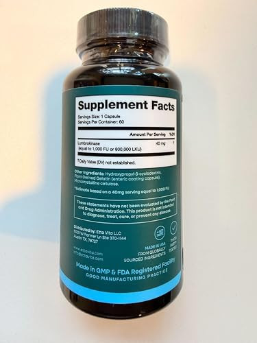 Etta Vita Potent Lumbrokinase Supplement 40Mg/Serving (Max Activity - 800000 Units) - Lumbrokinase Enzymes Capsules For Energy Support Digestion Detox Cognition & Gut Health - Similar To Nattokinase