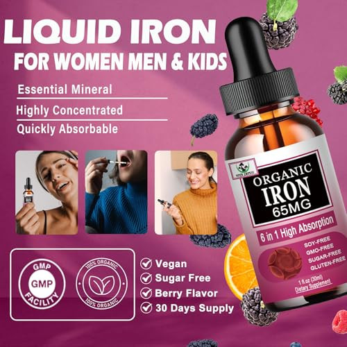 Vita Letuo Iron Supplement For Women With Vitamin C6-In-1 Liquid Supplement W/Vitamin B12Vitamin B6High Absorption Liquid Iron Drops For Red Blood Cells & Immune SupportNon-Gmo Gluten Free