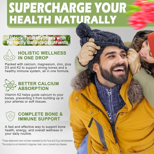 Vita Letuo Calcium Magnesium Zinc Drops 1200Mg Calcium With Vitamin D3 K2 Magnesium For BoneTeethColonCardiovascular Health High Absorption Liquid Calcium Supplement Gluten FreeNon Gmo