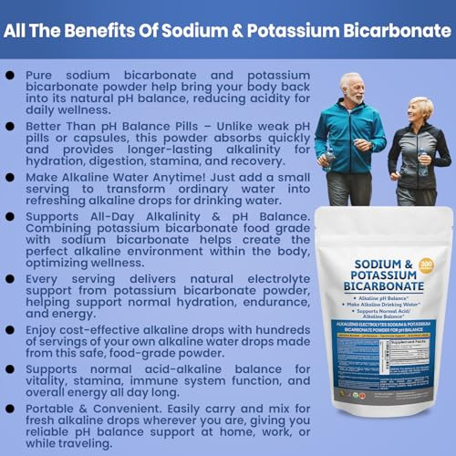 Kidney Restore Sodium Bicarbonate Powder & Potassium Bicarbonate Powder Ph Balance Supplement. Make Gallons Of Alkaline Water Drops For Acid/Alkaline Ph Balance Stomach Immune Performance. Alkaline Drinking Water