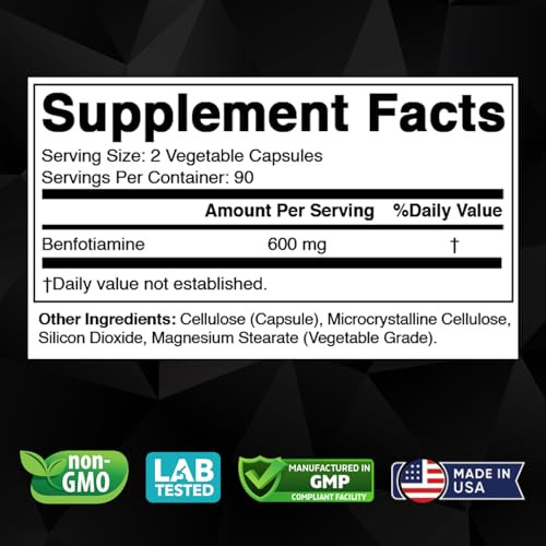 Vitabod Benfotiamine 600Mg 180 Vegetarian Capsules Fat-Soluble Vitamin B1 Supplement