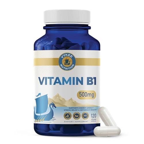 Vykee Nutrition Vitamin B1 (Thiamine) Capsules Supports Energy Metabolism & Nervous System Health Vegan Non-Gmo Gluten-Free 500 Mg 120 Count