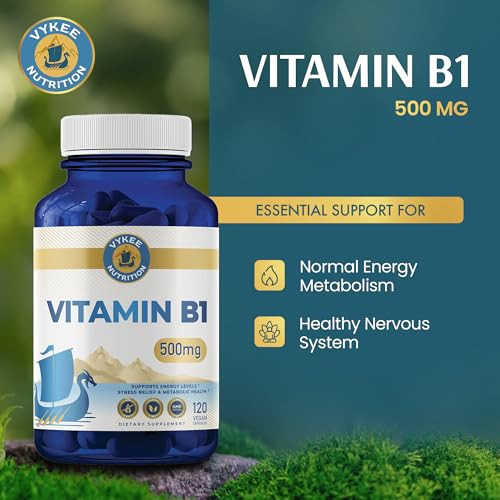 Vykee Nutrition Vitamin B1 (Thiamine) Capsules Supports Energy Metabolism & Nervous System Health Vegan Non-Gmo Gluten-Free 500 Mg 120 Count