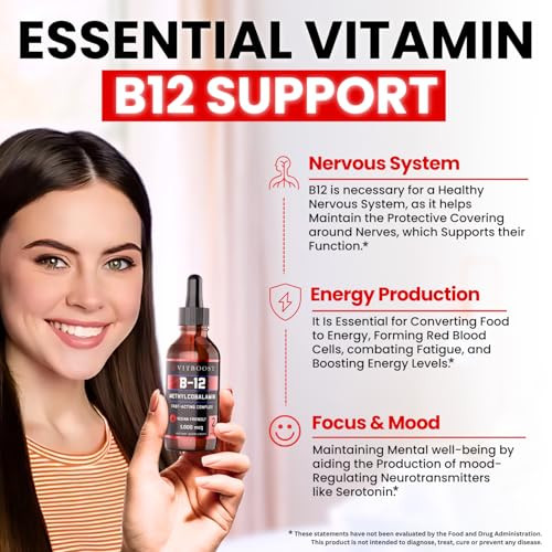 Vitboost Vegan Liquid B-12 Drops 60 X 5000 Mcg Extra Strength Raspberry Flavored Vitamin B12 Liquid Methylcobalamin Sublingual Supplement | Designed To Maximize Absorption & Energy | Gluten Free