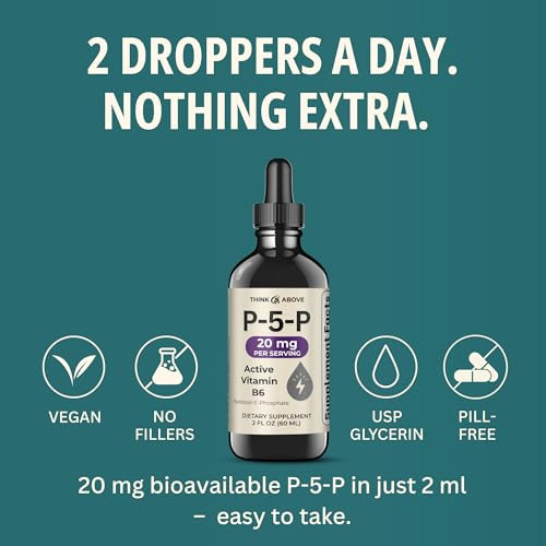 Think Above P5P Liquid Drops Activated Vitamin B6 (Pyridoxal-5-Phosphate) Fast Absorption Formula Nervous System & Energy Support 2 Oz (60 Ml)