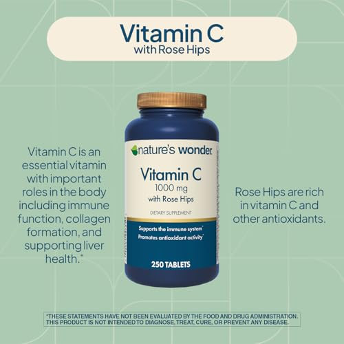 Nature'S Wonder Vitamin C 1000 Mg With Rose Hips Tablets For Immune Health 250 Servings 250 Count
