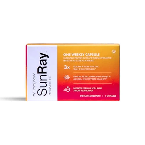Immunotec Sunray Calcifediol Vitamin D Supplement | Fast-Acting Once-Weekly Vitamin D | High Bioavailability 25-Hydroxyvitamin D | Immune Mood Bone & Muscle Support 7 Capsules