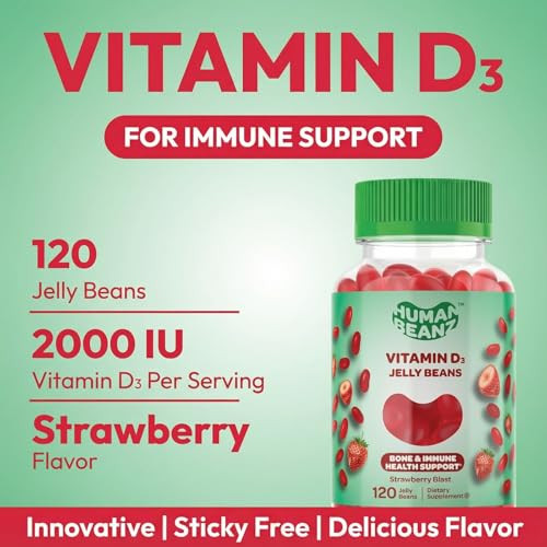 Human Beanz Vitamin D3 Jelly Bean Gummies For Adults Immunity Support 2000 Iu Vitamin D Nutritional Vegetarian Supplements 120 Strawberry Blast Jelly Beans Kosher