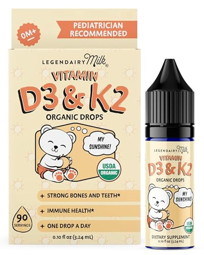 Legendairy Milk Vitamin D Drops For Infants Organic Baby Vitamin D3 K2 Liquid 400 Iu Vegan For Newborns Toddlers & Kids Childrens Supplement For Strong Bones & Teeth Sugar Free 90 Servings