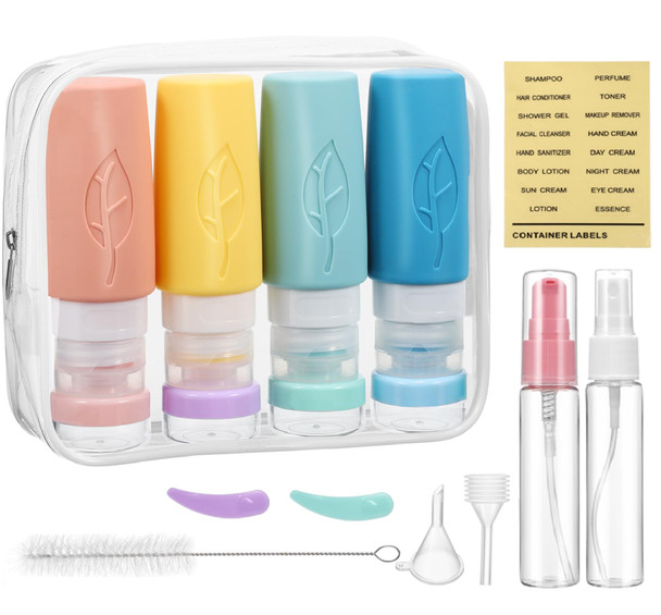 17 pack Travel Bottles Set Travel Essentials Silicone Squeezable Containers for Toiletries Shampoo Conditioner Lotion & Face Body Wash Accessories
