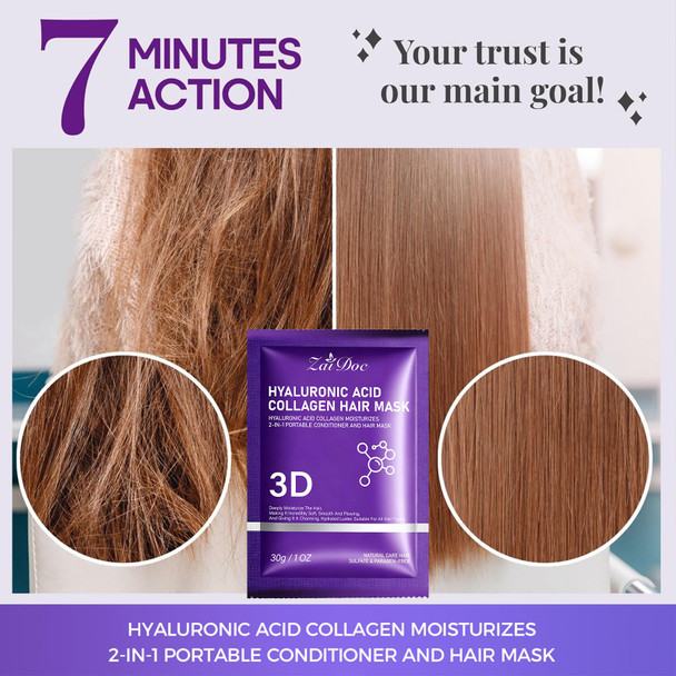 ZAIDOC 1 Pack Portable Conditioner Hair Mask 2-in-1 Hyaluronic Acid & Collagen Moisturizes with Coconut & Argan Oil Deep Conditioning Treatment for Dry Damaged Hair Travel-Size Hair Care 1oz