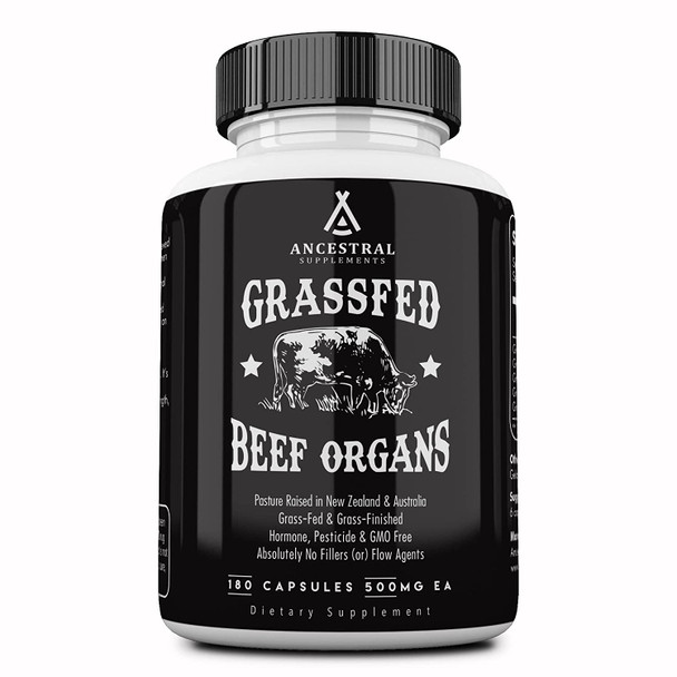 Ancestral Supplements Grass Fed Beef Organs (Desiccated)  Liver, Heart, Kidney, Pancreas, Spleen (180 Capsules)