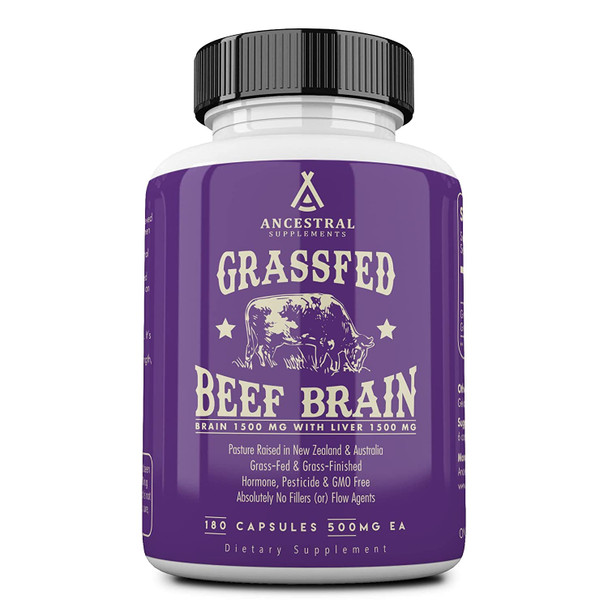 Ancestral Supplements Grass Fed Brain (with Liver)  Supports Brain, Mood, Memory Health (180 Capsules)